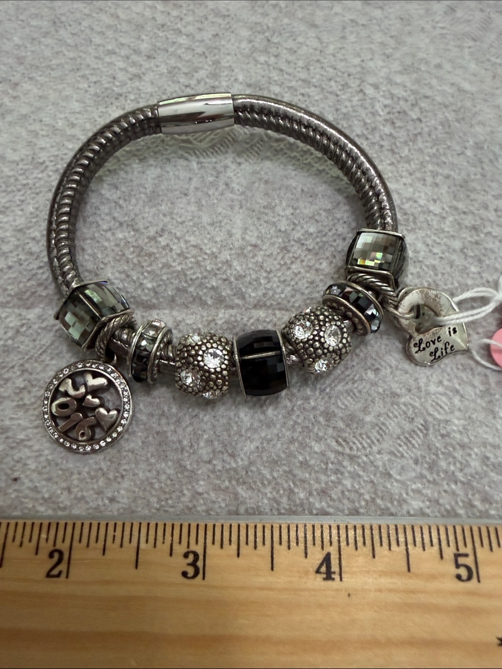 Silver-Tone Black & Gray Charm Bracelet with Pavé Accents- Brighton